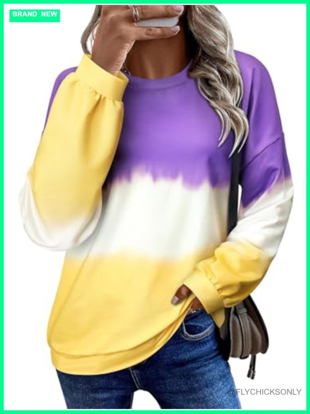 Womens Oversized Tie Dye Crew Neck Sweatshirt Polyester Pullover